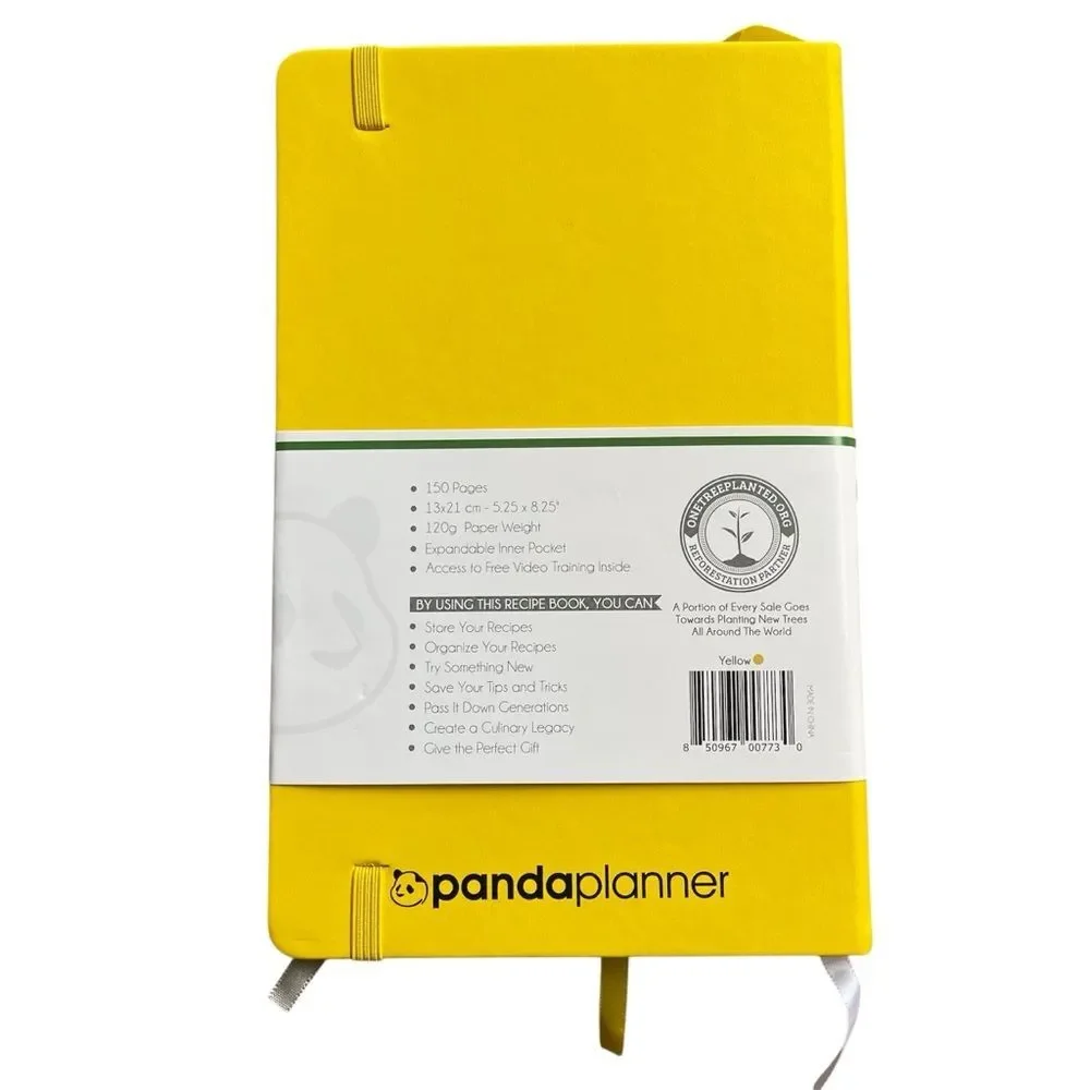 PANDA PLANNER Yellow Recipe Book Write In Your Family Recipes 8.25”x5.75”